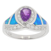 Purple Amethyst sterling silver ring featuring opal accents and diamond detailing, perfect for elegant jewelry collections.